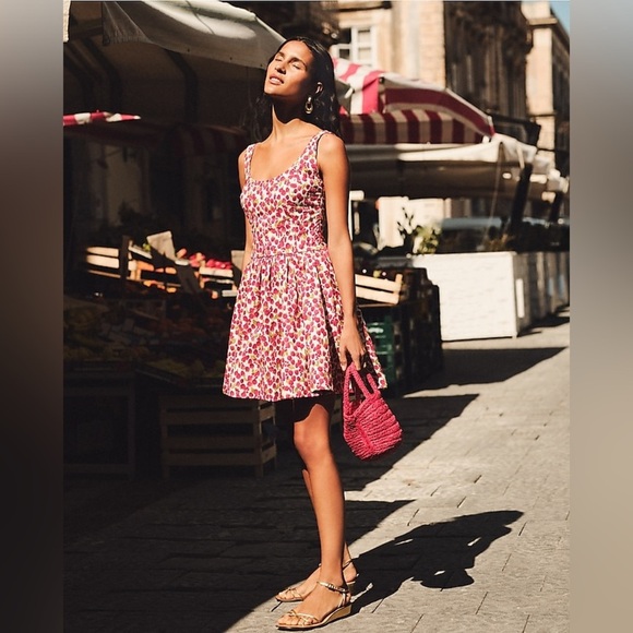 J. Crew Fit-and-flare mini dress in raspberry print Red White Size 8 NWT Fruit - Picture 6 of 16